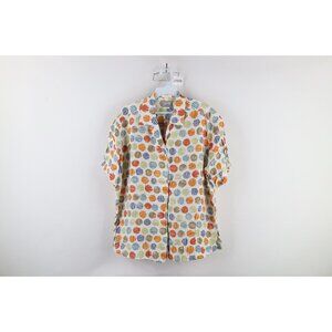 Vintage 90s Esprit Womens Medium Polka Dot Looped Collar Button Shirt Rayon